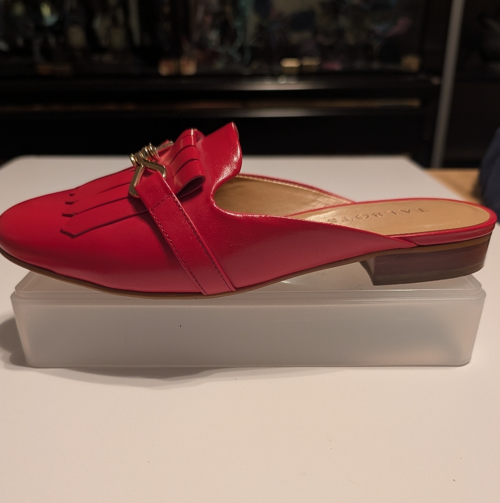 Talbots Cassidy Red leather Mules with Fringe Detail - Picture 2 of 8